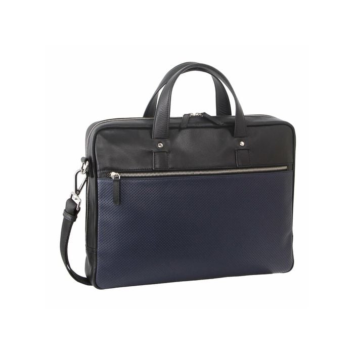 Pierre Cardin Pebbled Leather w/Perforated Design Computer Bag Black