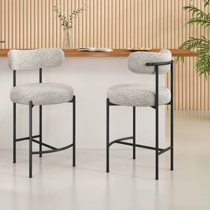 Set of 2 Polyester Bouclé Bar Stools Mixed Cream