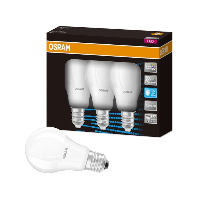 Osram 8.5W 806lm E27 DL LED A Shape Light Globe - 3 Pack