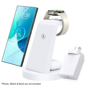 3 in 1 Wireless Charging Station for Android Samsung with White Power Adapter