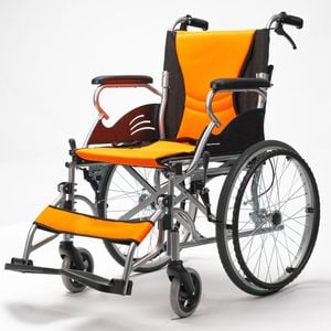 EQUIPMED Folding Aluminium Wheelchair, 20 Inch Wheels, Park Brakes, 100kg Capacity, Orange