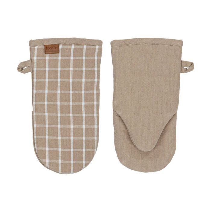2pc Ladelle Hemingway Taupe Cotton Linen Oven Mitt Set Cookware Beige