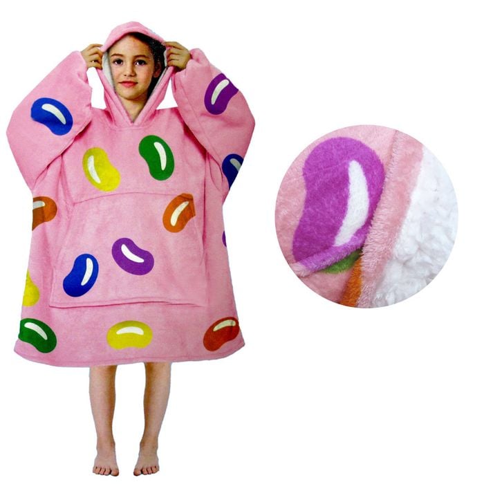 Bloomington Girls Comfy Warm Blanket Hoodie with Sherpa Fleece Reverse Jelly Beans