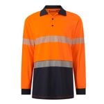 Hard Yakka Orange/Navy Men's Long Sleeve Hi Vis Taped Polo - Size XL