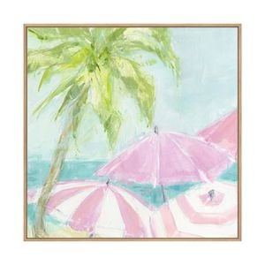 Artey | Summer Pink Umberllas II - Framed Canvas - Natural Frame - 84 x 84cm