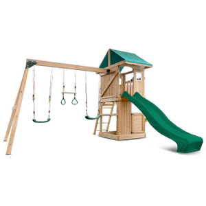 Lifespan Kids Montrose Swing Set Cubby Play Centre With 2.2m Green Slide
