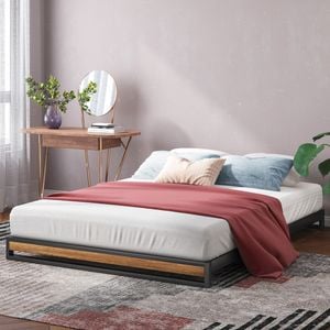 Zinus Queen Ironline Bed Frame Wood & Metal Bed Base Bamboo - 15cm High