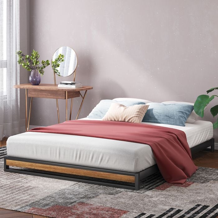 Zinus Queen Ironline Bed Frame Wood & Metal Bed Base Bamboo - 15cm High