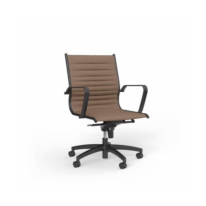 Olg Metro Mid Back Boardroom Chair Fixed Arms Black Base Chocolate Vinyl