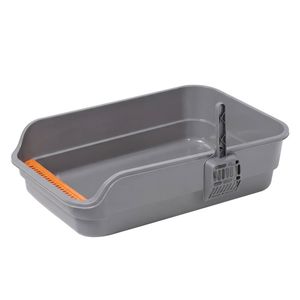 Pawz Large Cat Litter Box High Sided Open Top Cat Litter Tray 60cm Grey
