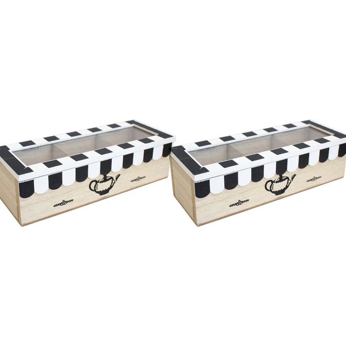 2PK LVD Cafe MDF/Glass 24cm Tea Box Home/Kitchen Organiser Rectangle Small