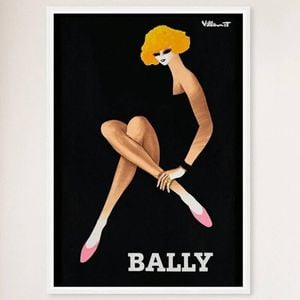 Galrie Bally Blonde Vintage Advertising Art Poster by Bernard Villemot for Home Décor, White Frame, A0 84 x 119cm (33 x 47inch)