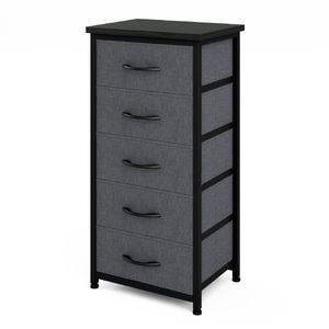 Ufurniture 5 Drawers Dresser with Adjustable Feet, Tall Storage Organizer Chest of Drawers Black & Gray