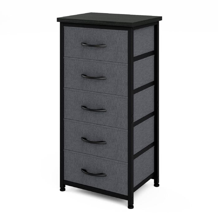 Ufurniture 5 Drawers Dresser with Adjustable Feet, Tall Storage Organizer Chest of Drawers Black & Gray