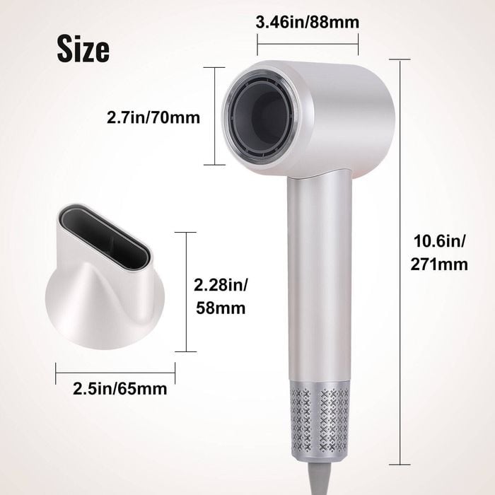 Hair Dryer Lightweight Anion High Speed Quick Dry Electric Led 1800w White - White