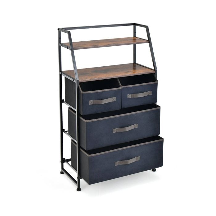 Costway 4 Chest Of Drawers Dresser W/2-tier Open Shelves Rustic Brown