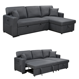 Foret 3 Seater Modular Sofa Bed Corner Lounge Pullout Storage Usb Charcoal