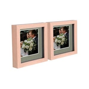 Nicola Spring 6" x 6" Light Wood 3D Box Photo Frames - 4" x 4" Mount - Pack of 2