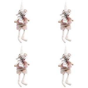 4PK Urban Boy/Girl Mice Hanging Decoration 15cm Pink/Bisque Assorted