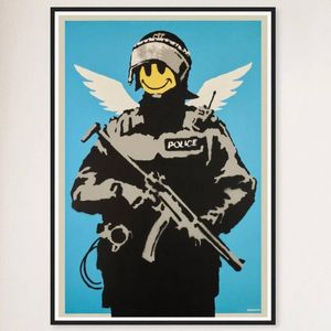 Galrie Banksy Flying Copper Art Print - Iconic 2003 Artwork on Museum-Quality Paper, Black Frame, A0 84 x 119cm (33 x 47inch)