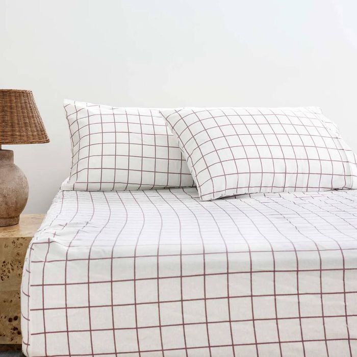 Bambury Grid Flannelette Fitted Sheet Set - Boysenberry - Double