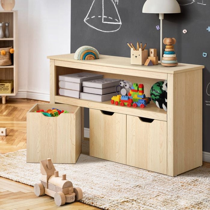 Oikiture Wooden Kids Toy Box Chest Children Storage Cabinet Toy