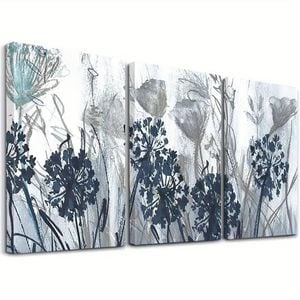 3pcs Blue Floral  Print 100% Australian Made 3 x 60x90cm  (Stretched)