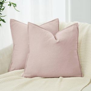 Gioia Casa Twin-Pack Linen Cushion Covers - Linen-Cotton Blend with Hidden Zipper Design - Pink, 45cm × 45cm