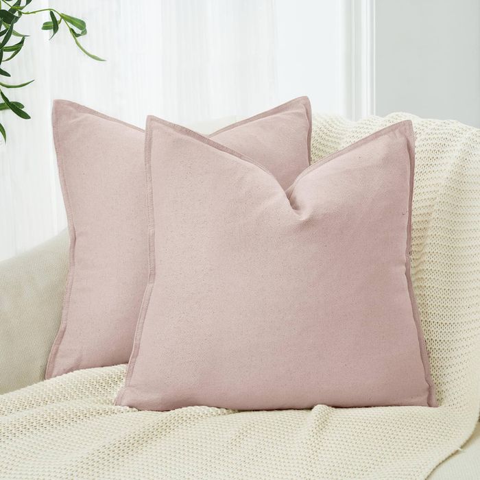 Gioia Casa Twin-Pack Linen Cushion Covers - Linen-Cotton Blend with Hidden Zipper Design - Pink, 45cm × 45cm