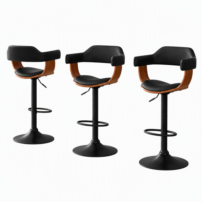 Artiss Bar Stools X3 Kitchen Counter Chair Gas Lift Swivel PU Selina All Black