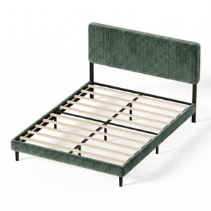 Ufurniture Corduroy Upholstered Platform Bed Frame With Adjustable Headboard & Underbed Storage, Green Double Size