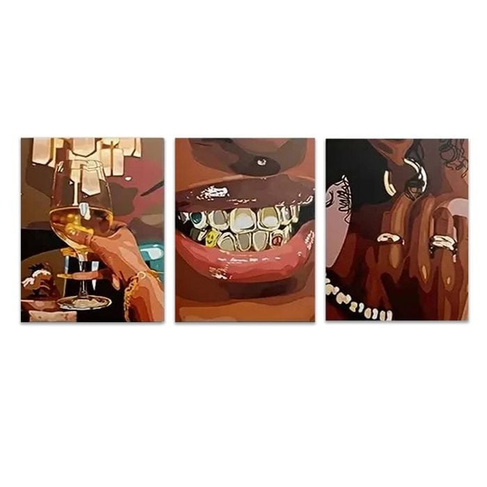 3pcs Teeth and Champagne Print 100% Australian Made 3 x 40x60cm (Metal Print)