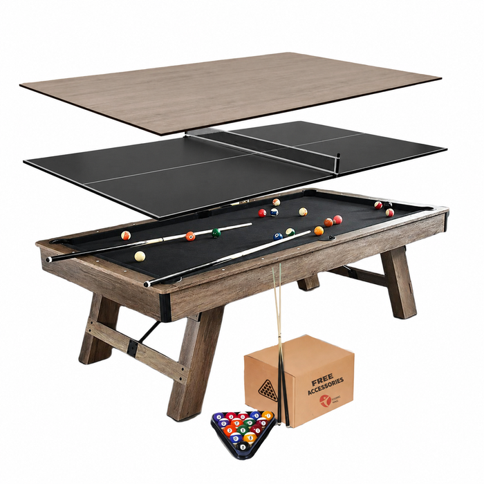 TOPONE Alisi 7FT/8FT 3-IN-1 Multi-Functional Table/Pool Table/Table Tennis Table/Dining Table Black Felt - 7FT TABLE