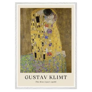 Galrie Gustav Klimt's The Kiss Art Print Iconic Symbolist Masterpiece for Your Home, White Frame, A3 30 x 42cm (12 x 16inch)