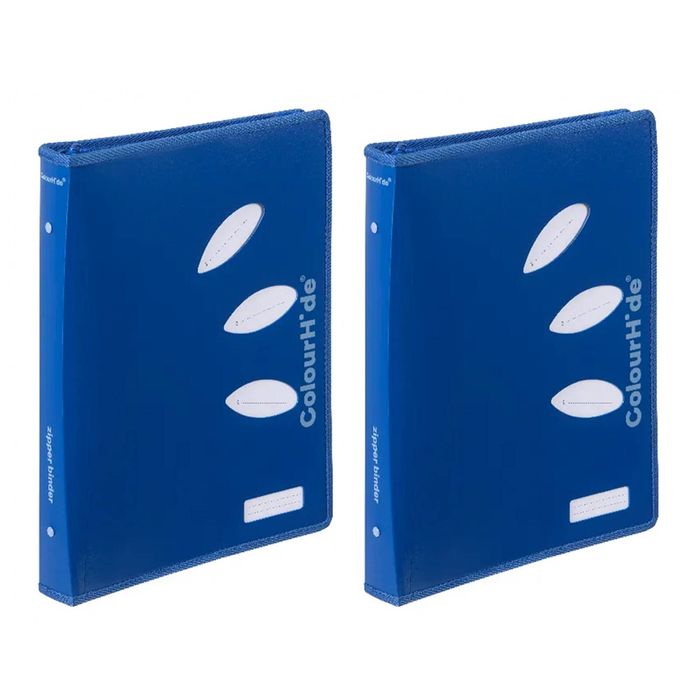 2x Colourhide 48cm Zipper Ring Binder File/paper Holder Document Organiser Blue