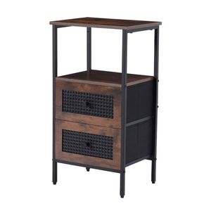 Bellos Living 2 Drawer Rattan Side Table Fabric Drawers In Walnut Colour