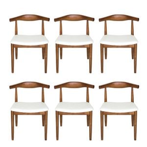 Sk Designer Living | Pack Of 6 | Replica Hans Wegner Elbow Chair Ch20 - Walnut & White