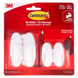 Command™ Small / Medium White Adhesive Designer Hooks Value Pack - 4 Pack