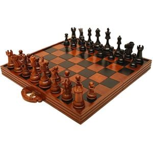 Teak Chess Case And 20cm Chess Pieces