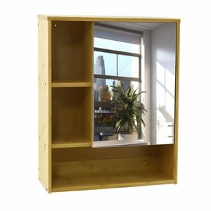 P&P Natural Bamboo Bathroom Mirror Cabinet with Soft Close Door and Adjustable Shelves
