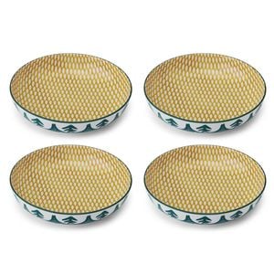 4PK Mikasa Leafy Pattern Ceramic Bowl Round Dinnerware 21cm Green