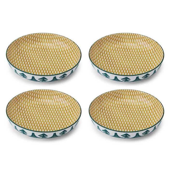 4PK Mikasa Leafy Pattern Ceramic Bowl Round Dinnerware 21cm Green