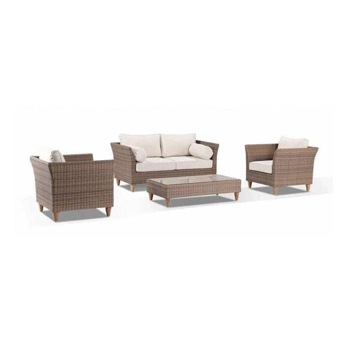 Carolina 4pc Alfresco Setting Coffee Table Brushed Wheat & Cream Cushions