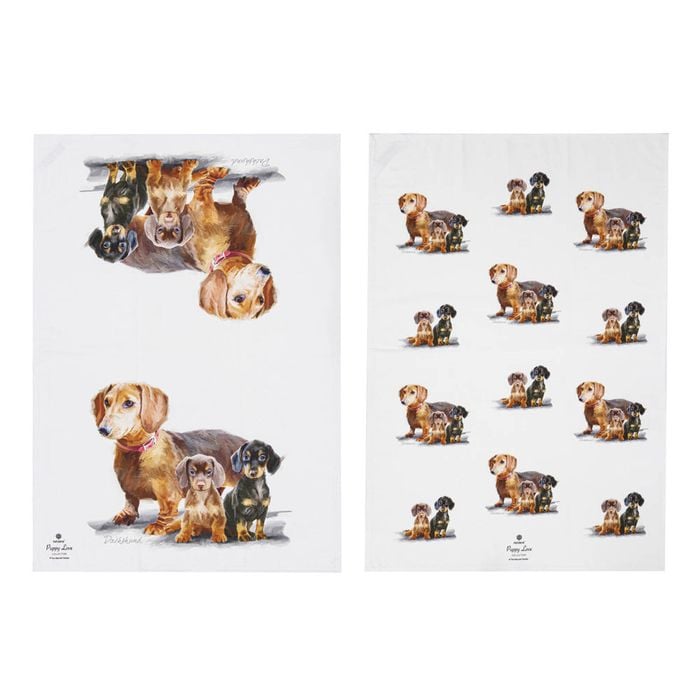 Ashdene Puppy Love Set of 2 Tea Towels - Dachshund