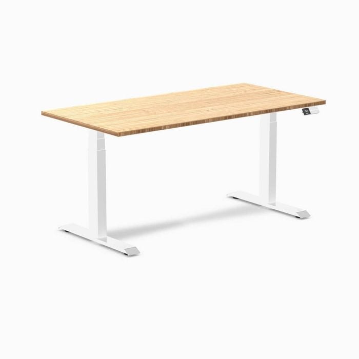 Desky Dual Sit To Stand Bamboo Desk 1500x750mm White Frame
