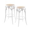 Aster 2pc Round Bar Stools Dining Stool Chair Solid Birch Wood Rattan Seat White