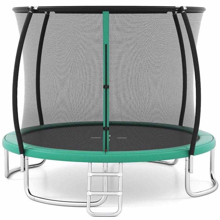 Costway 12FT Outdoor Trampoline Enclosure Net Steel Frame Round Rebounder Green