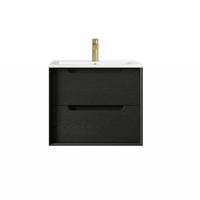 Attica Baia 600mm Black Oak Vanity With Ceramic Top