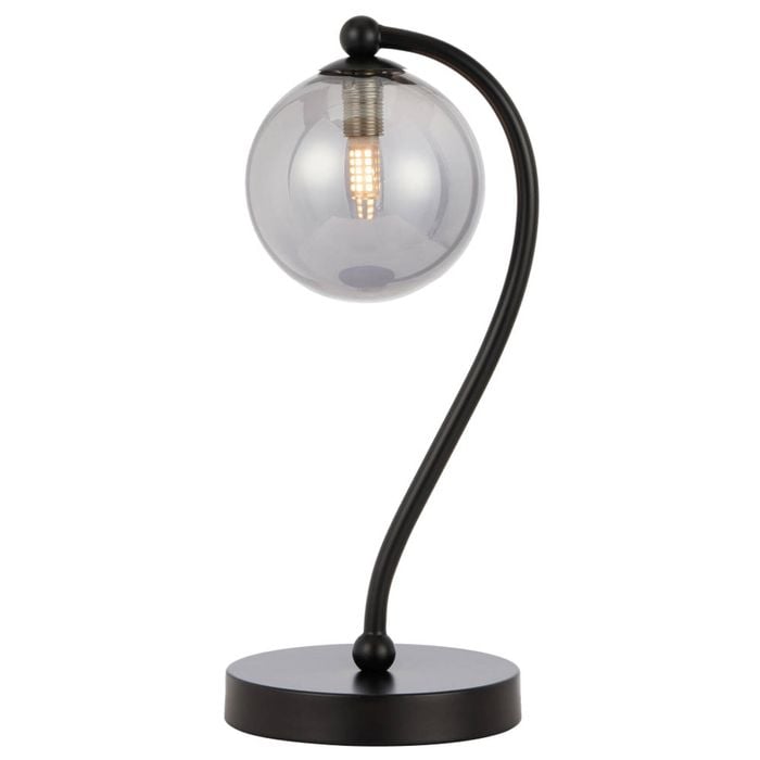 Telbix Felton Modern Table Desk Lamp Light Glass Metal Black Smoke Matte