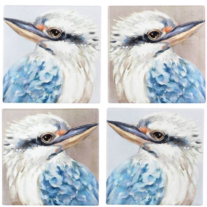 4pc LVD Ceramic Coaster Set Square Drink Mat Protector 9.5x9.5cm Kookaburra